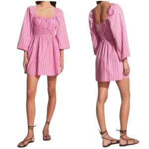 Faithfull The Brand Paloma Cotton Mini Dress in Pink Stripe Size 8